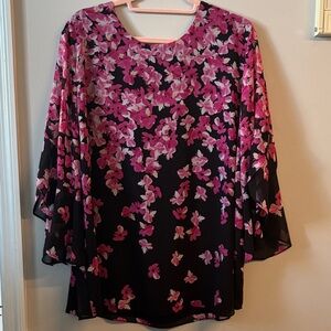 Calvin Klein Floral Chiffon Blouse - Pink and Black